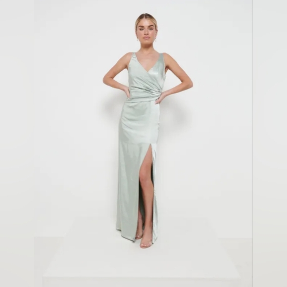 Pretty Lavish Esmee Sage Green Maxi Wrap Dress 14 NWT - Picture 1 of 5